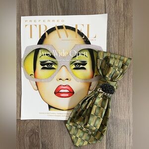 Beautiful Green Graphic Print Tie Necklace with Brooch by Bougie Rouge